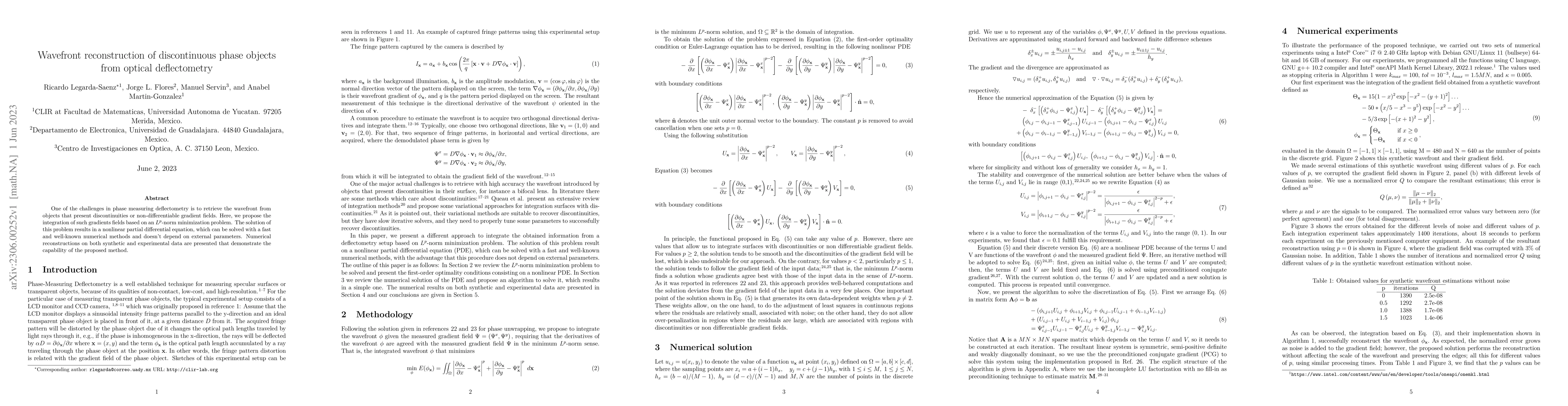Thumbnail for Wavefront reconstruction of discontinuous phase objects from optical
  deflectometry