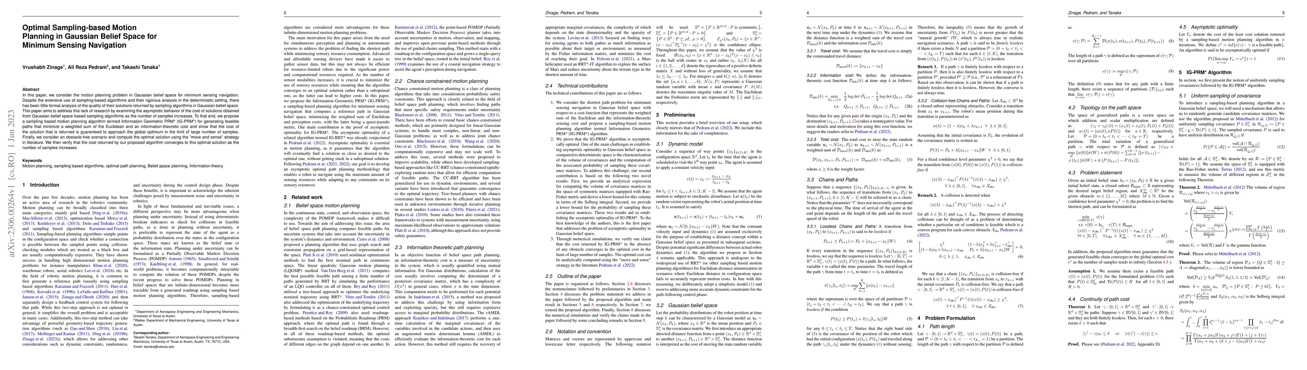 Thumbnail for Optimal Sampling-based Motion Planning in Gaussian Belief Space for
  Minimum Sensing Navigation