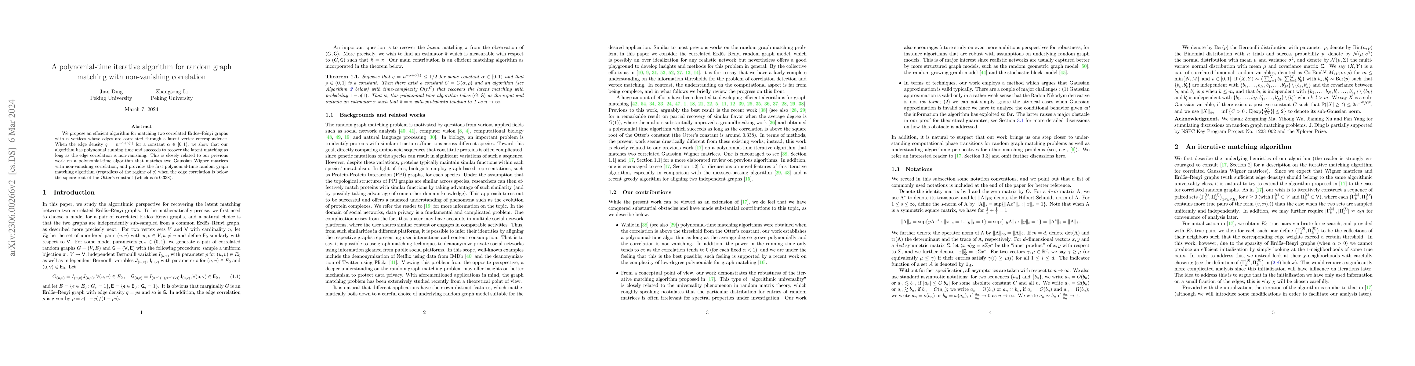Thumbnail for A polynomial-time iterative algorithm for random graph matching with
  non-vanishing correlation