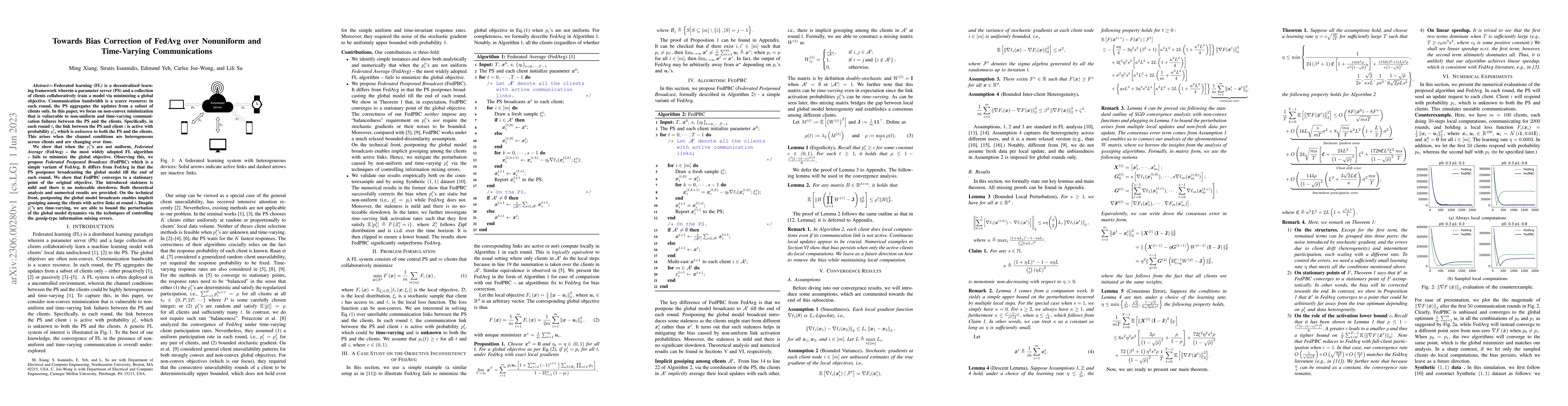 Thumbnail for Towards Bias Correction of FedAvg over Nonuniform and Time-Varying
  Communications