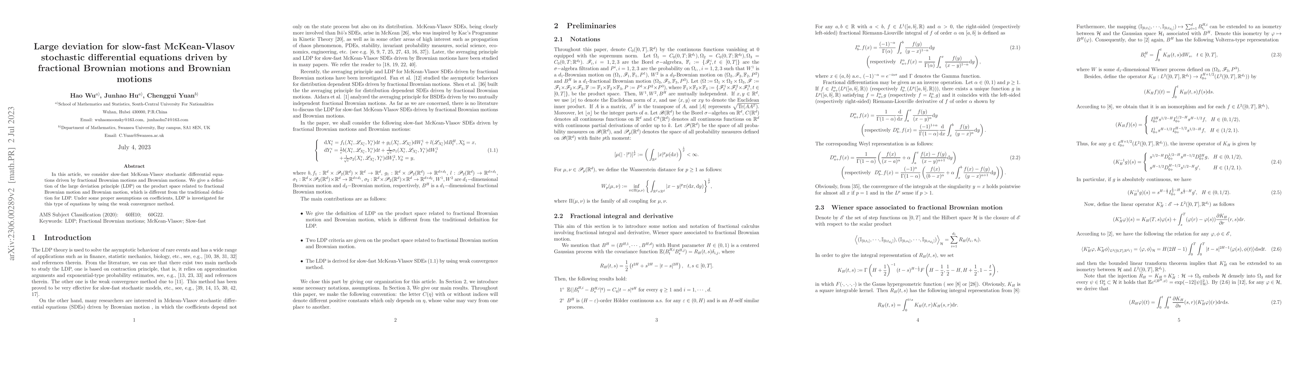 Thumbnail for Large deviation for slow-fast McKean-Vlasov stochastic differential
  equations driven by fractional Brownian motions and Brownian motions