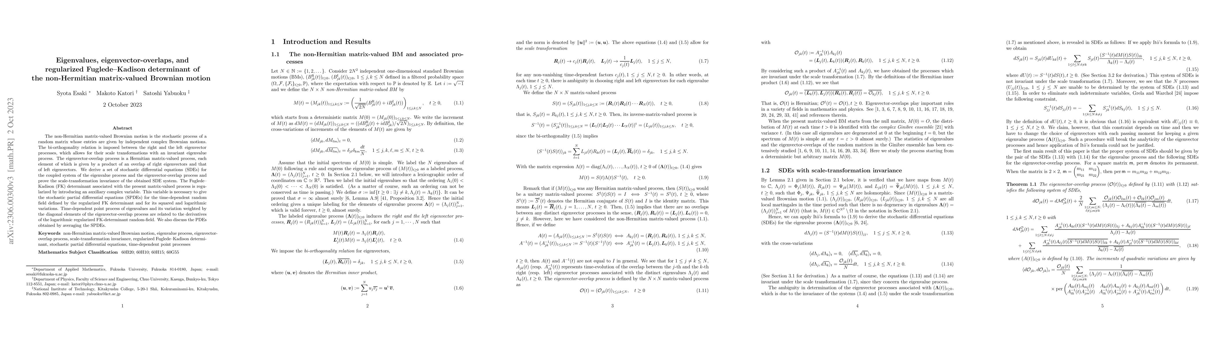 Thumbnail for Eigenvalues, eigenvector-overlaps, and regularized Fuglede-Kadison
  determinant of the non-Hermitian matrix-valued Brownian motion