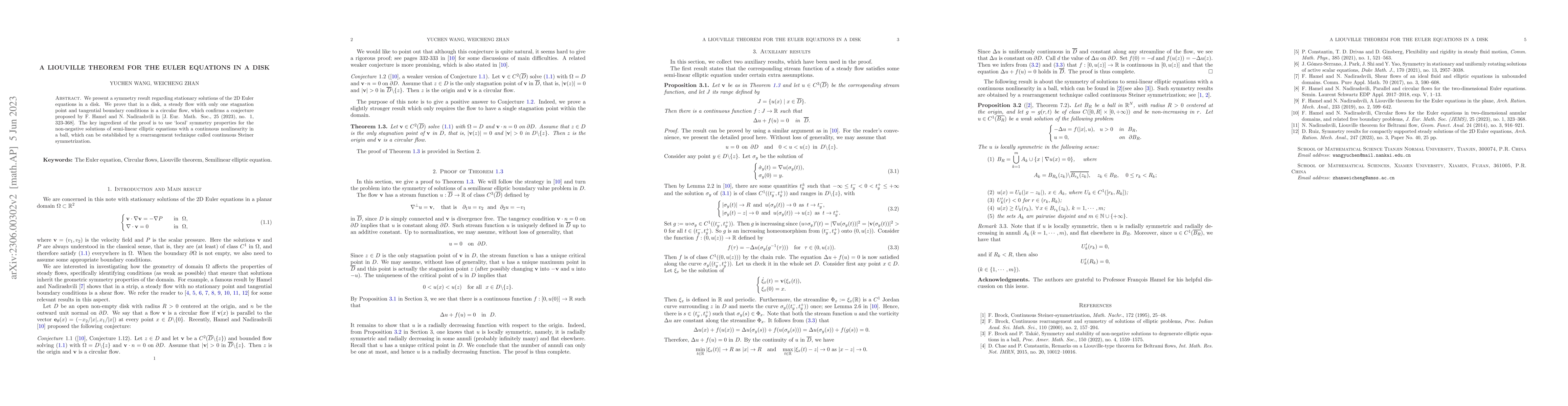 Thumbnail for A Liouville theorem for the Euler equations in a disk