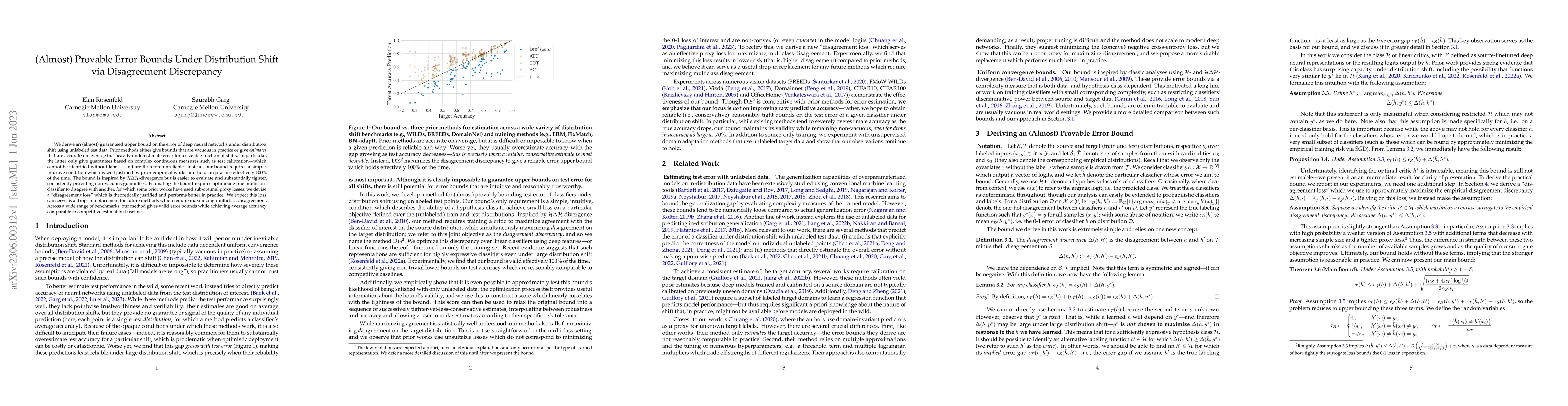 Thumbnail for (Almost) Provable Error Bounds Under Distribution Shift via Disagreement
  Discrepancy