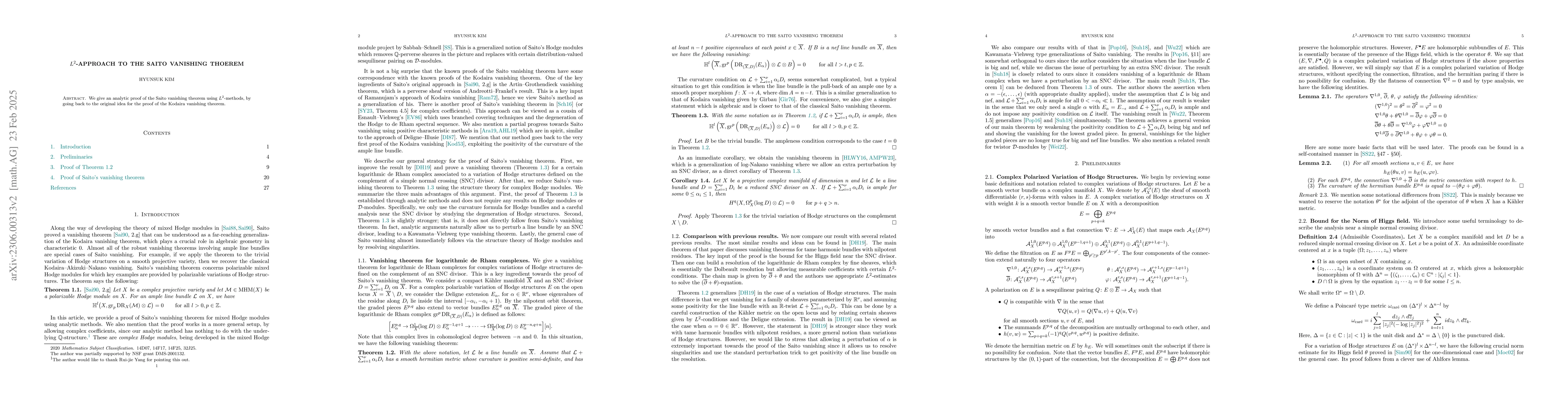 Thumbnail for $L^{2}$-approach to the Saito vanishing theorem