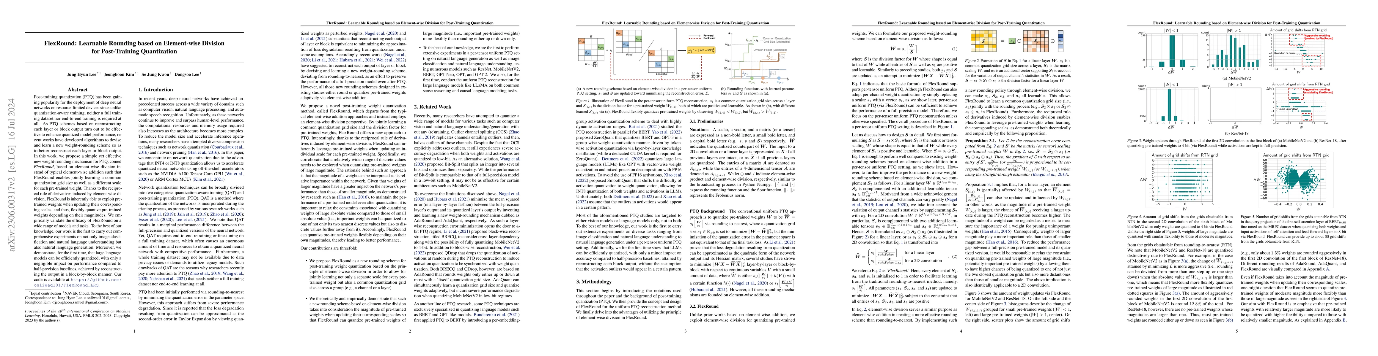 Thumbnail for FlexRound: Learnable Rounding based on Element-wise Division for
  Post-Training Quantization