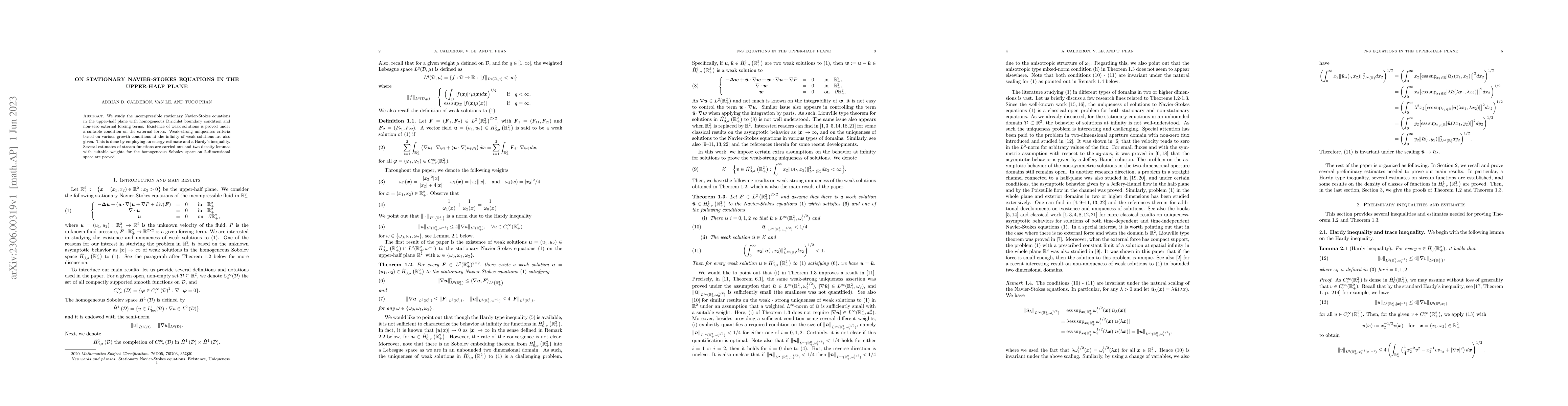 Thumbnail for On stationary Navier-Stokes equations in the upper-half plane