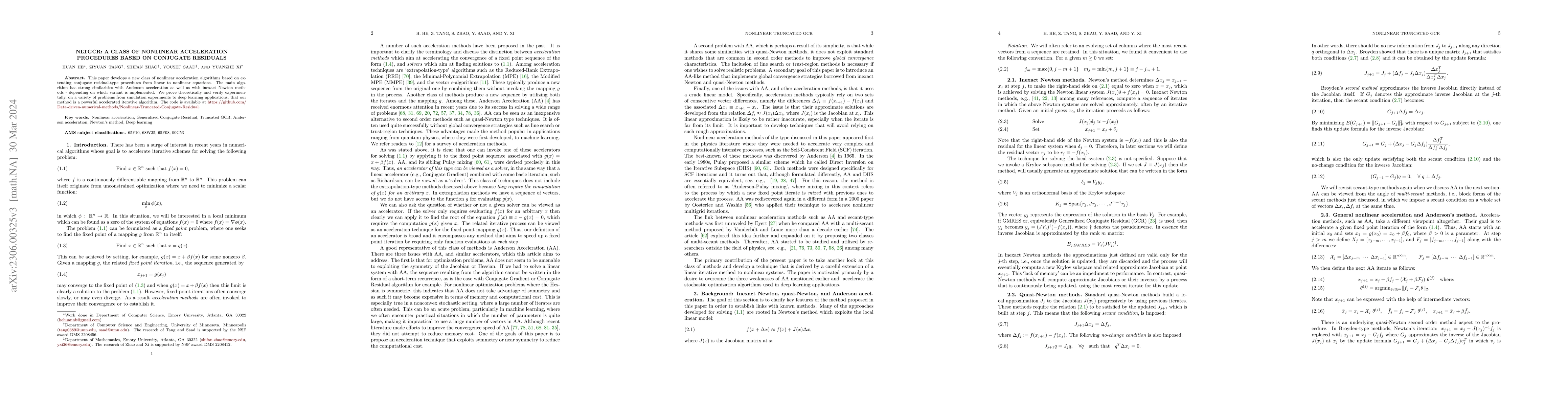 Thumbnail for NLTGCR: A class of Nonlinear Acceleration Procedures based on Conjugate
  Residuals