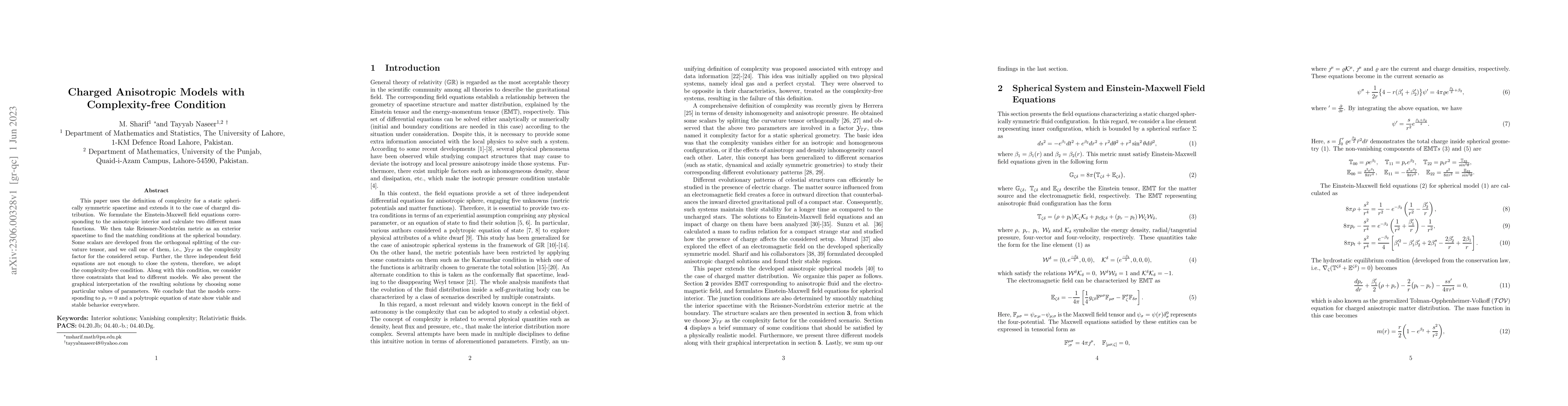 Thumbnail for Charged Anisotropic Models with Complexity-free Condition