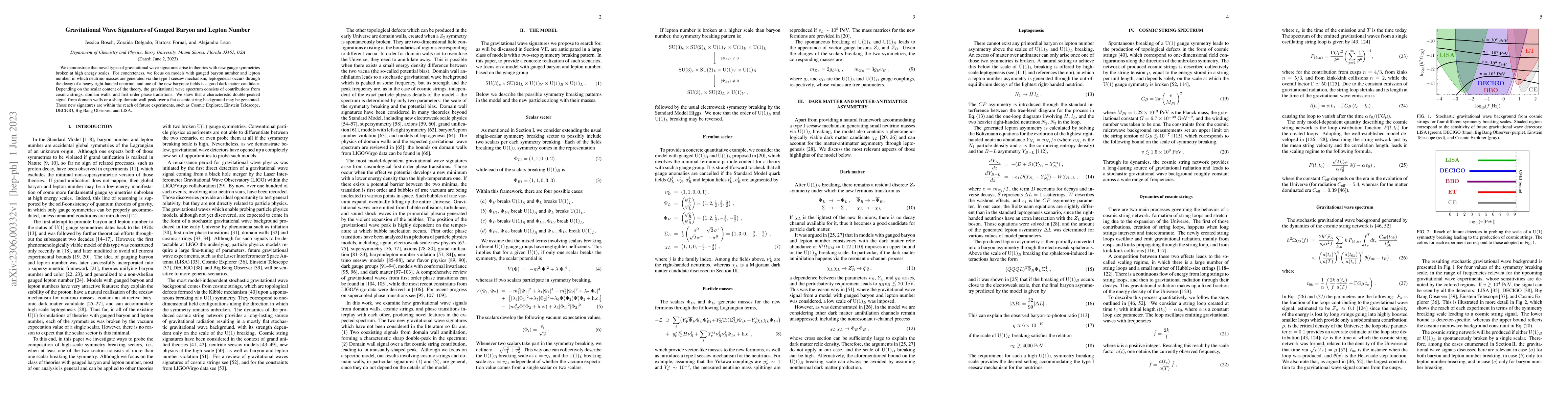 Thumbnail for Gravitational Wave Signatures of Gauged Baryon and Lepton Number