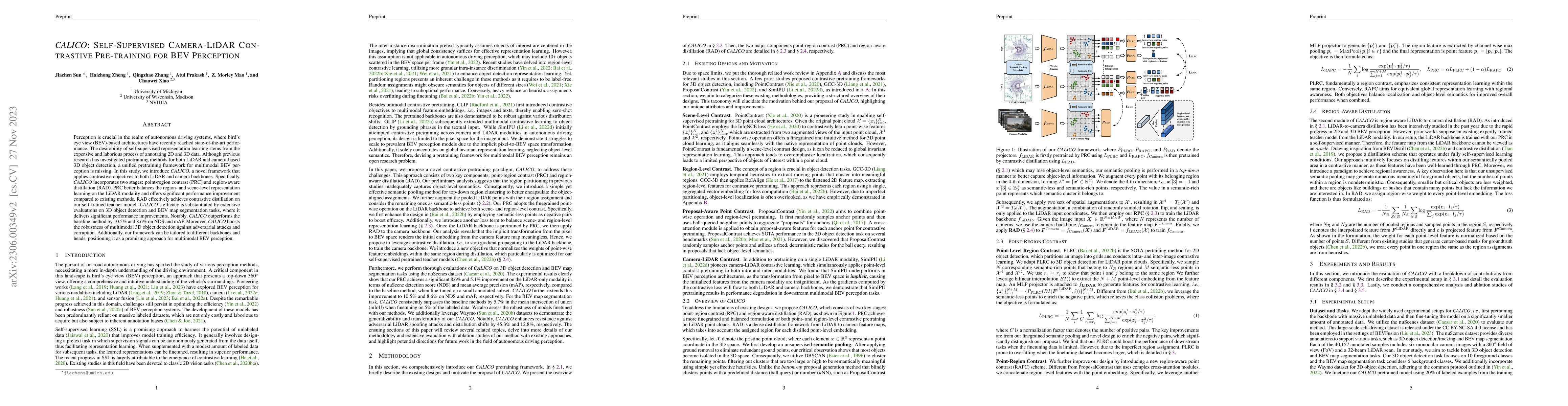 Thumbnail for CALICO: Self-Supervised Camera-LiDAR Contrastive Pre-training for BEV
  Perception