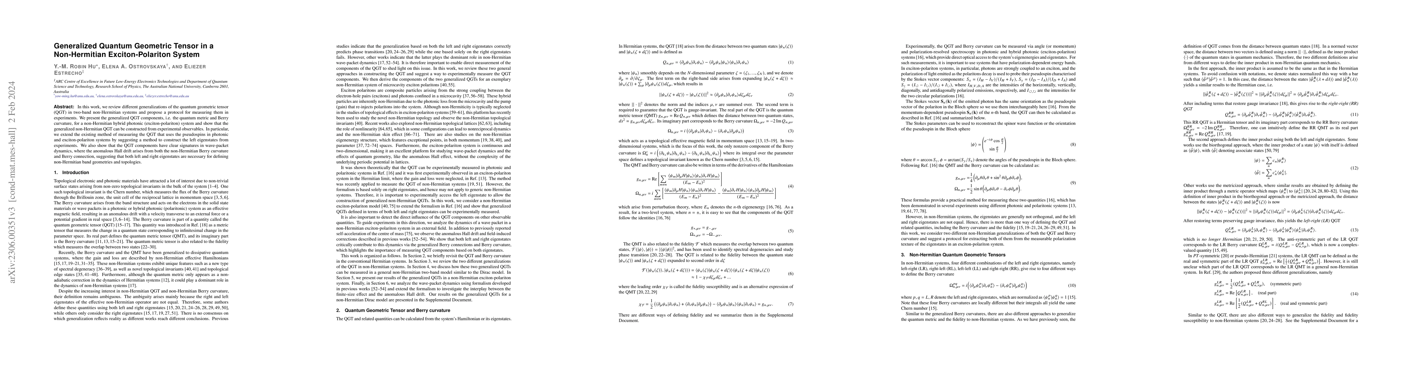 Thumbnail for Generalized Quantum Geometric Tensor in a Non-Hermitian
  Exciton-Polariton System