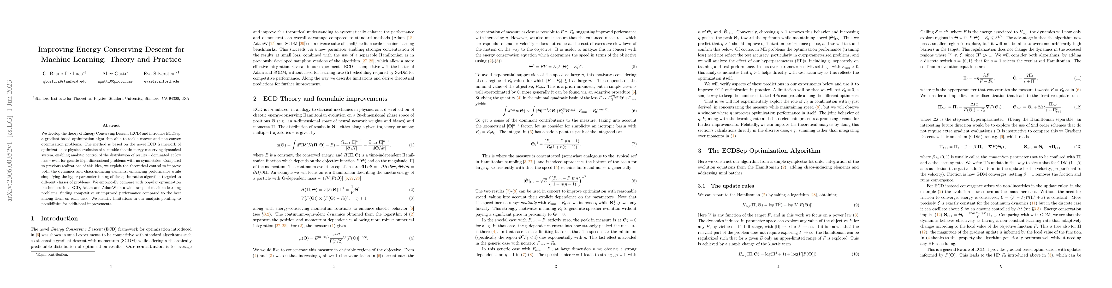 Thumbnail for Improving Energy Conserving Descent for Machine Learning: Theory and
  Practice