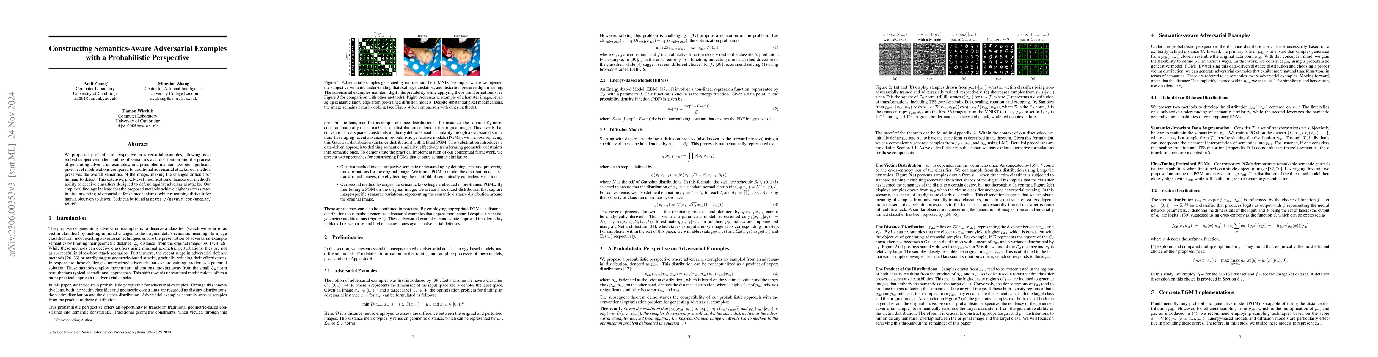 Thumbnail for Constructing Semantics-Aware Adversarial Examples with Probabilistic
  Perspective