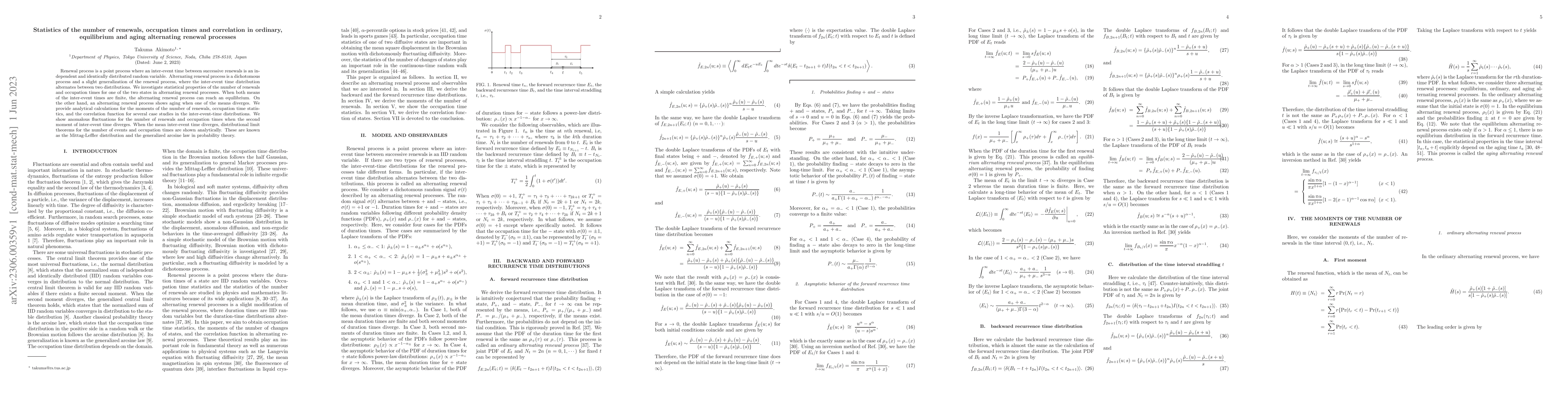 Thumbnail for Statistics of the number of renewals, occupation times and correlation
  in ordinary, equilibrium and aging alternating renewal processes