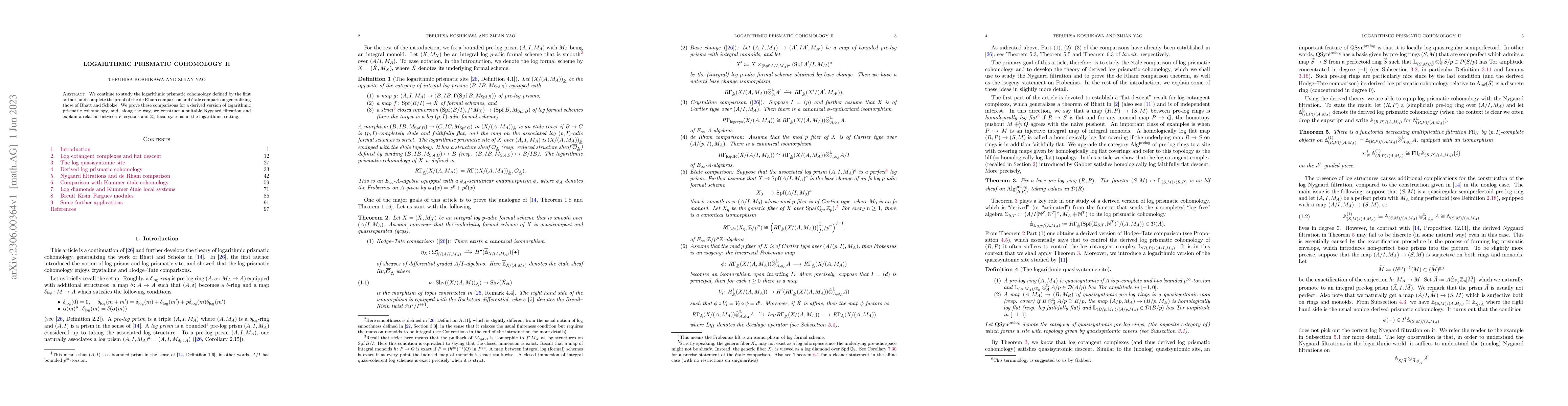Thumbnail for Logarithmic prismatic cohomology II