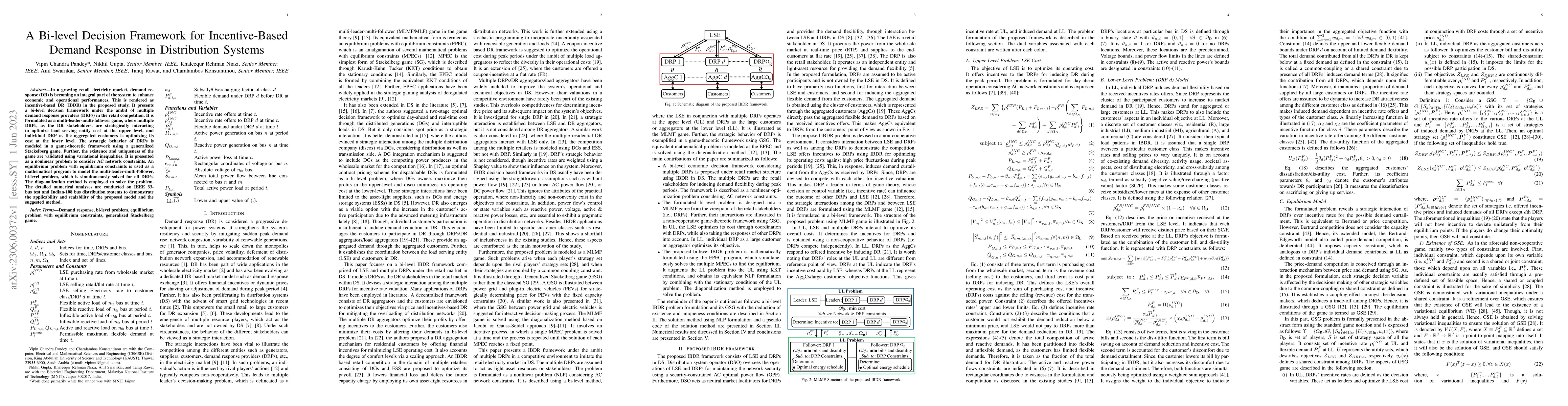 Thumbnail for A Bi-level Decision Framework for Incentive-Based Demand Response in
  Distribution Systems