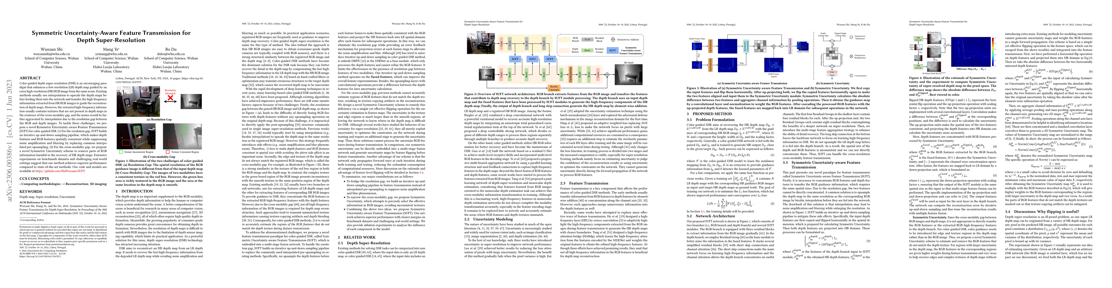 Thumbnail for Symmetric Uncertainty-Aware Feature Transmission for Depth
  Super-Resolution