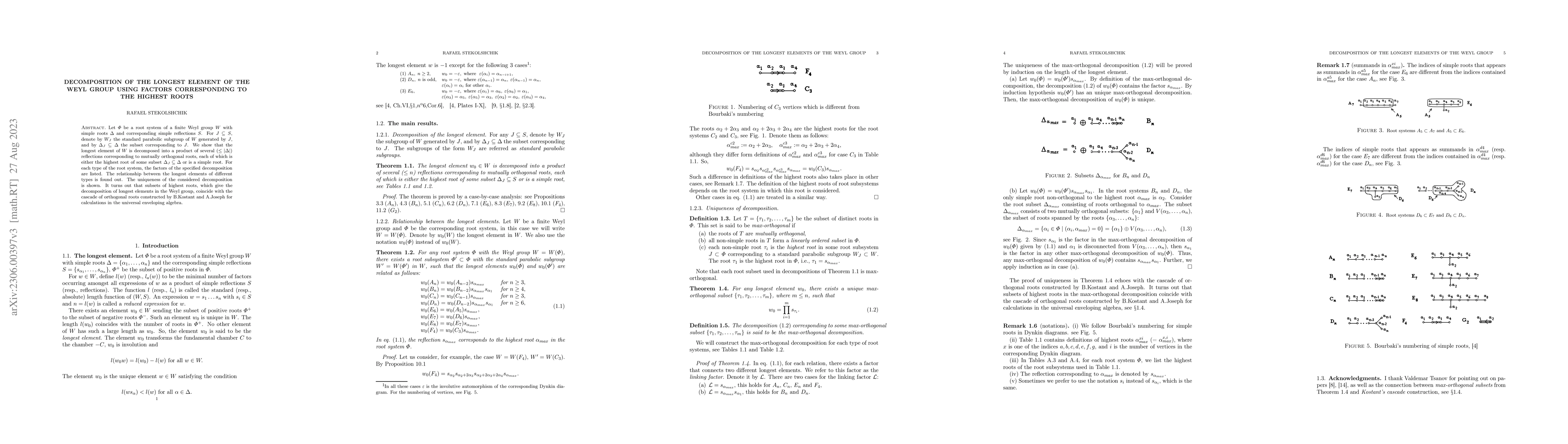 Thumbnail for Decomposition of the longest element of the Weyl group using factors
  corresponding to the highest roots