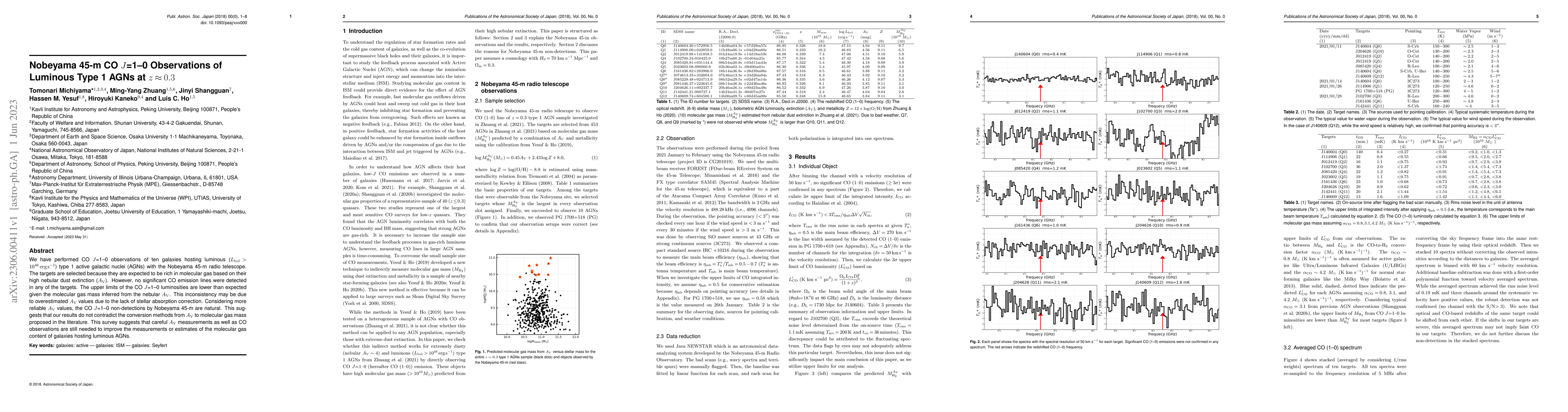 Thumbnail for Nobeyama 45-m CO J=1-0 Observations of Luminous Type 1 AGNs at
  $z\approx0.3$