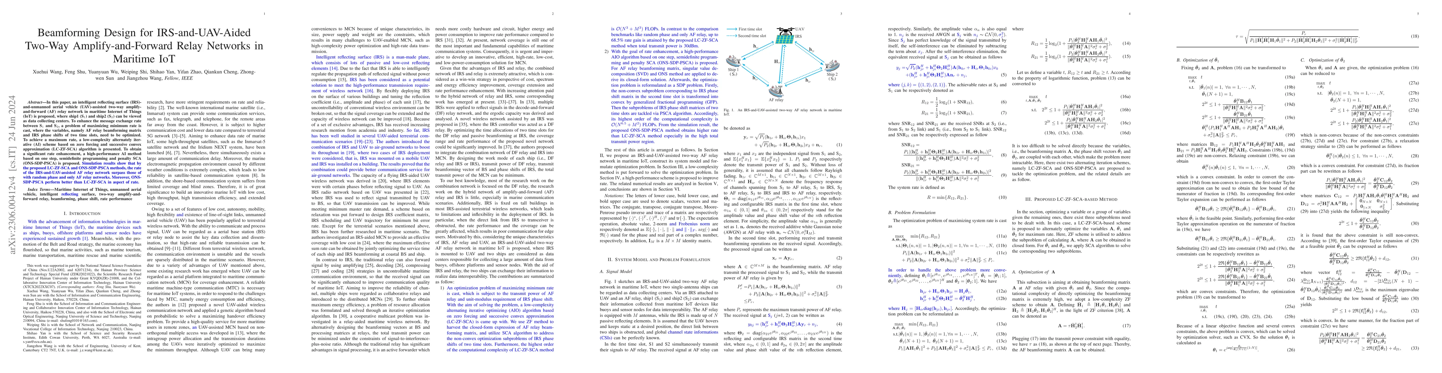 Thumbnail for Beamforming Design for IRS-and-UAV-Aided Two-Way Amplify-and-Forward
  Relay Networks in Maritime IoT
