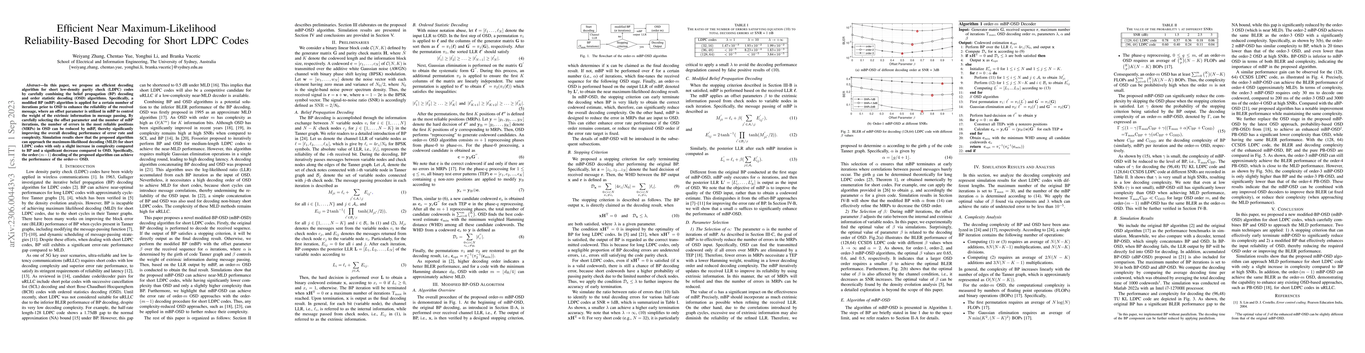 Thumbnail for Efficient Near Maximum-Likelihood Reliability-Based Decoding for Short
  LDPC Codes