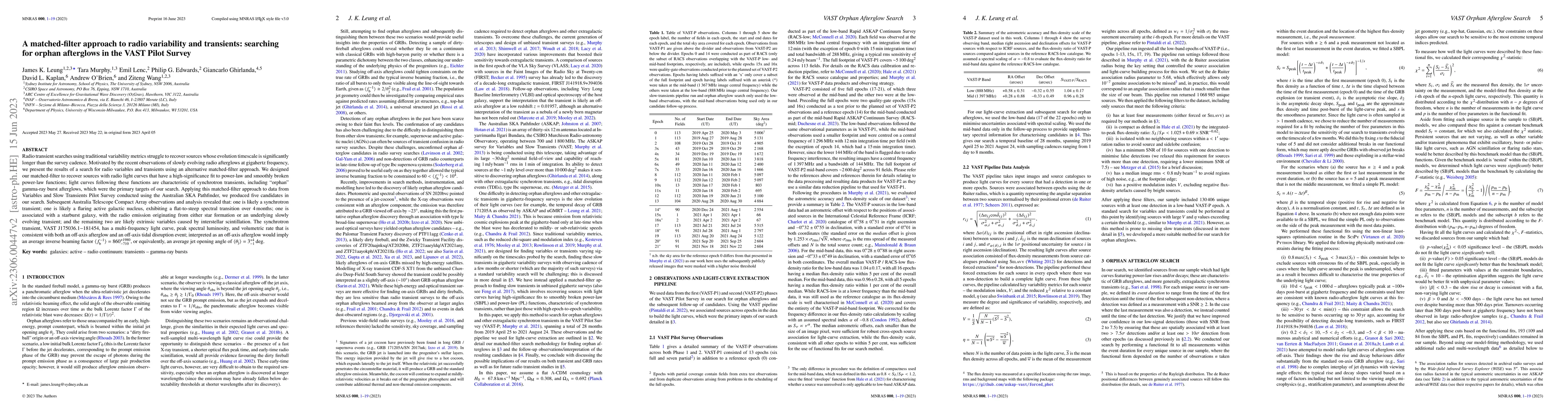 Thumbnail for A matched-filter approach to radio variability and transients: searching
  for orphan afterglows in the VAST Pilot Survey