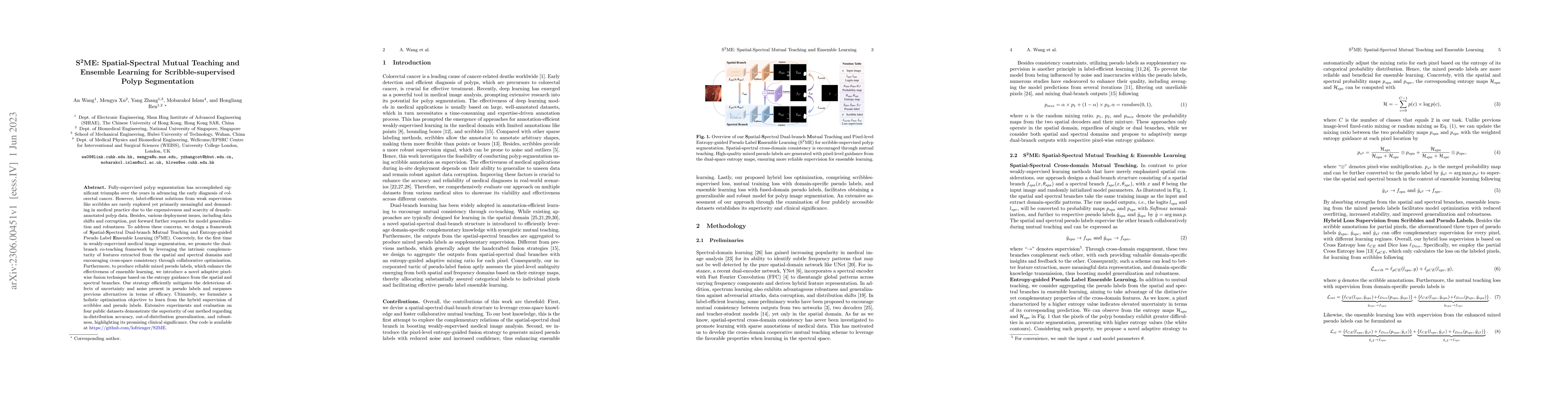 Thumbnail for S$^2$ME: Spatial-Spectral Mutual Teaching and Ensemble Learning for
  Scribble-supervised Polyp Segmentation