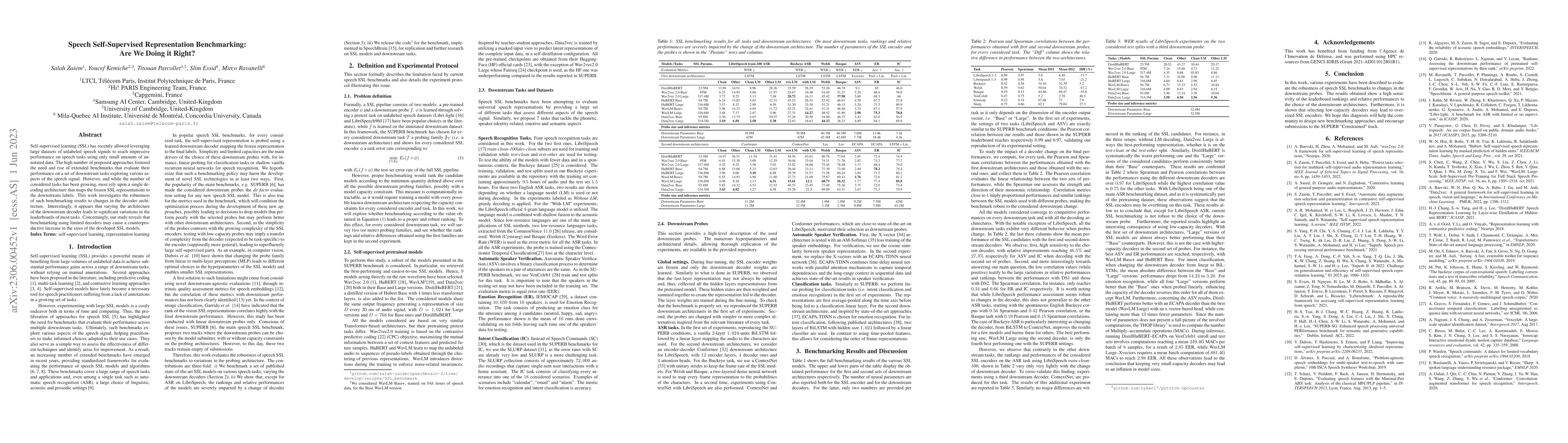 Thumbnail for Speech Self-Supervised Representation Benchmarking: Are We Doing it
  Right?