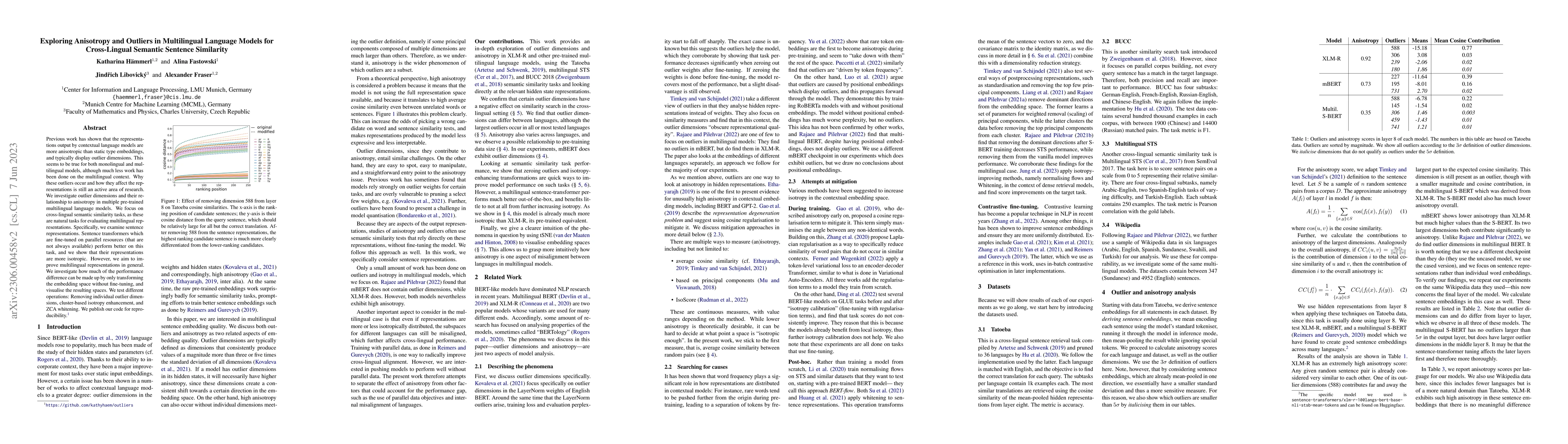 Thumbnail for Exploring Anisotropy and Outliers in Multilingual Language Models for
  Cross-Lingual Semantic Sentence Similarity
