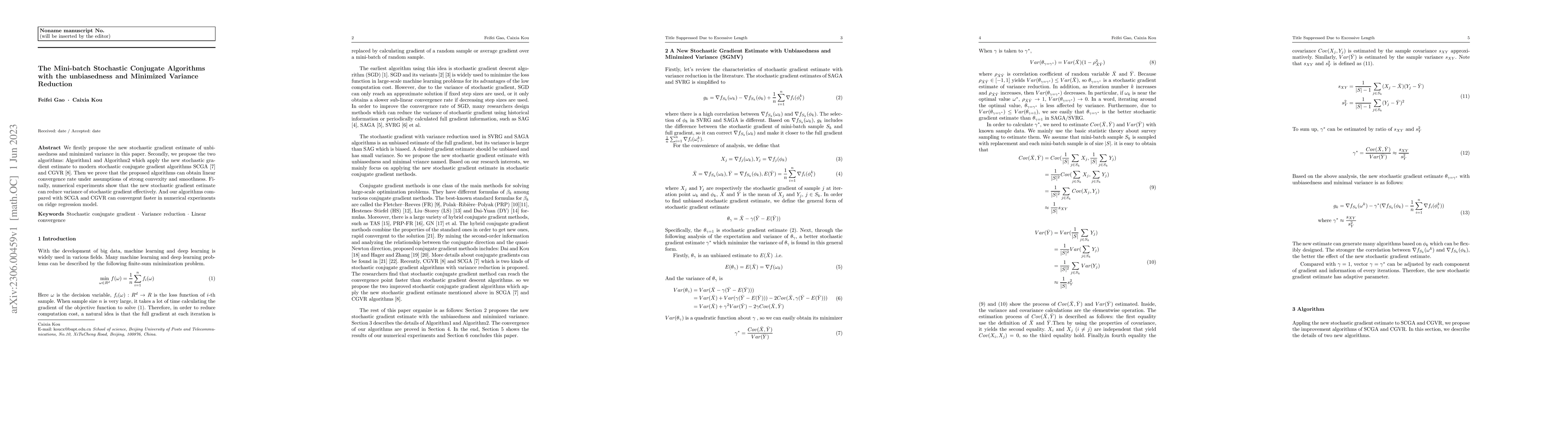 Thumbnail for The Mini-batch Stochastic Conjugate Algorithms with the unbiasedness and
  Minimized Variance Reduction