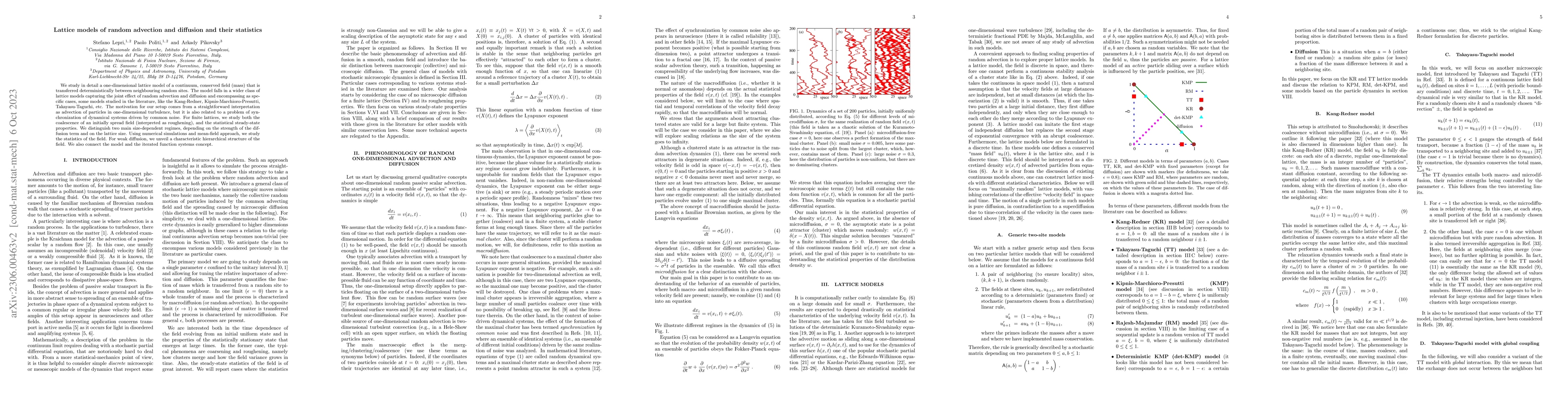 Thumbnail for Lattice models of random advection and diffusion and their statistics