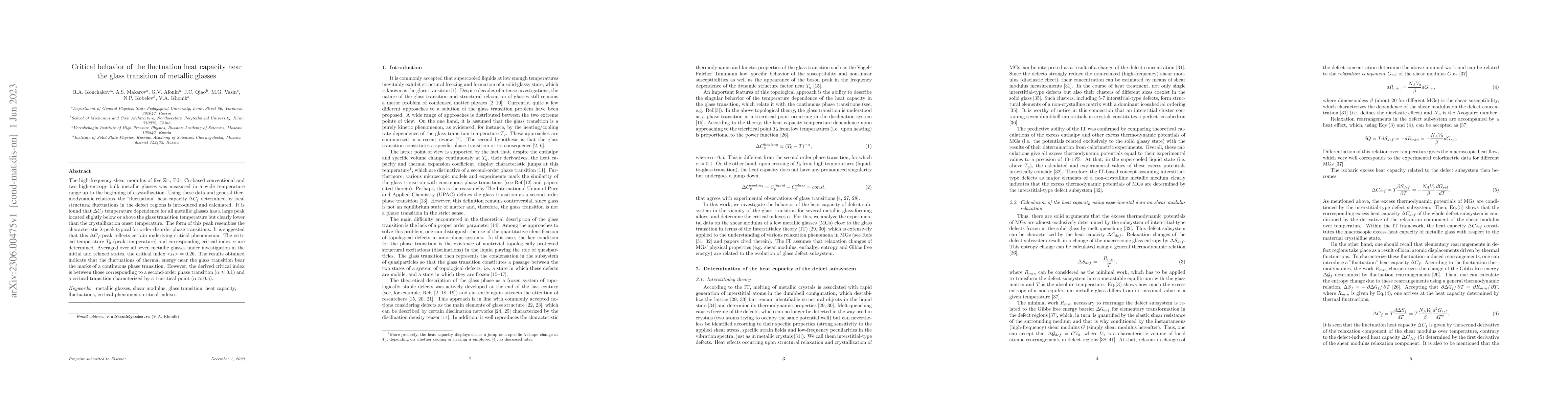 Thumbnail for Critical behavior of the fluctuation heat capacity near the glass
  transition of metallic glasses