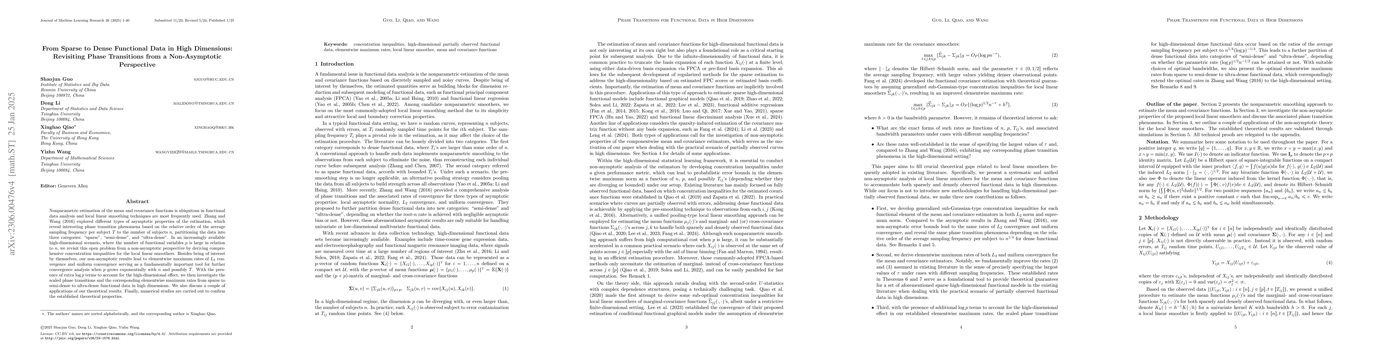 Thumbnail for From sparse to dense functional data in high dimensions: Revisiting
  phase transitions from a non-asymptotic perspective