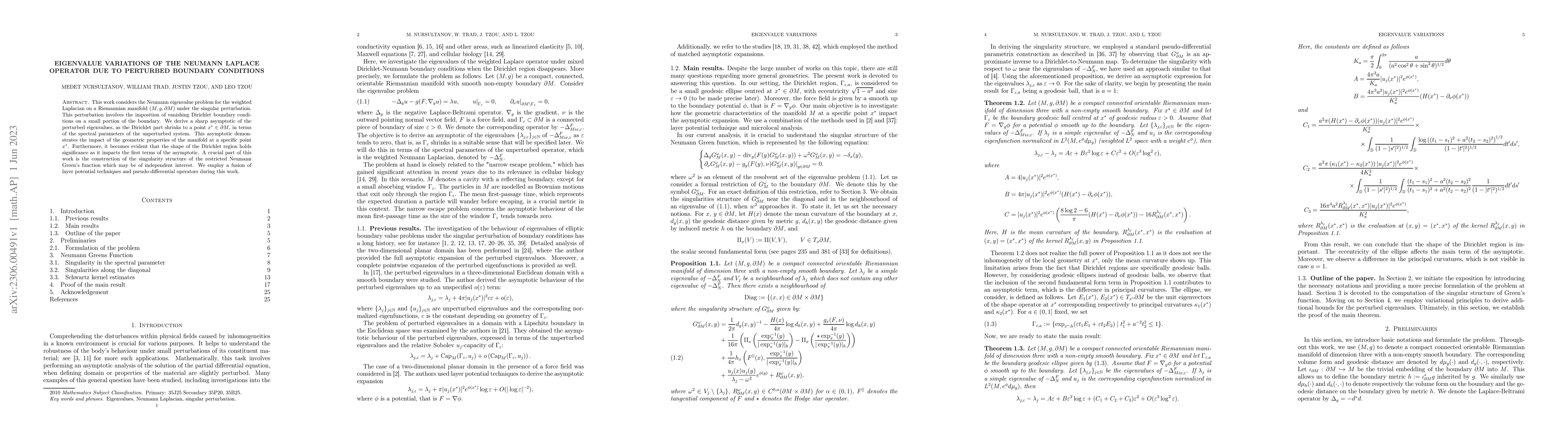 Thumbnail for Eigenvalue Variations of the Neumann Laplace Operator Due to Perturbed
  Boundary Conditions