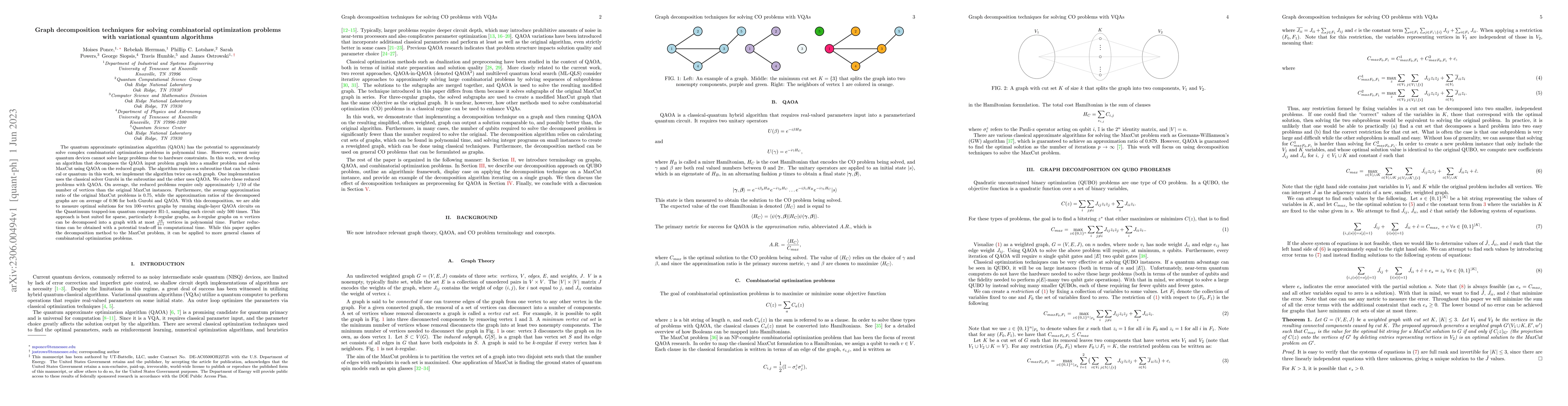 Thumbnail for Graph decomposition techniques for solving combinatorial optimization
  problems with variational quantum algorithms