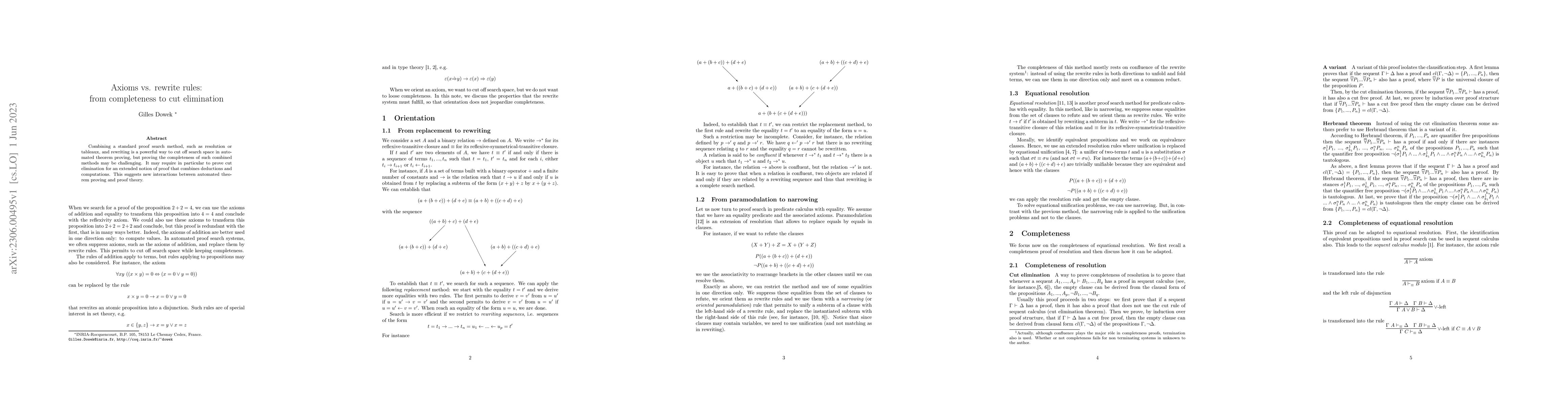 Thumbnail for Axioms vs. rewrite rules: from completeness to cut elimination