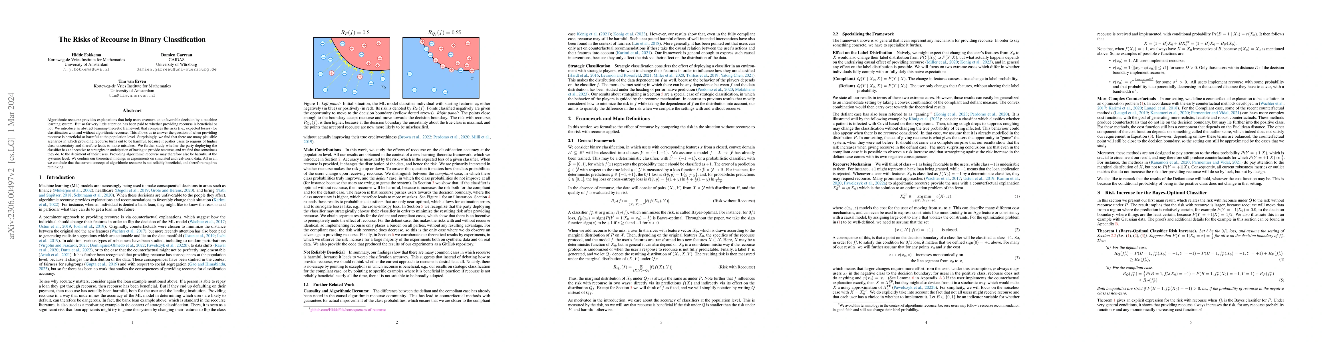 Thumbnail for The Risks of Recourse in Binary Classification
