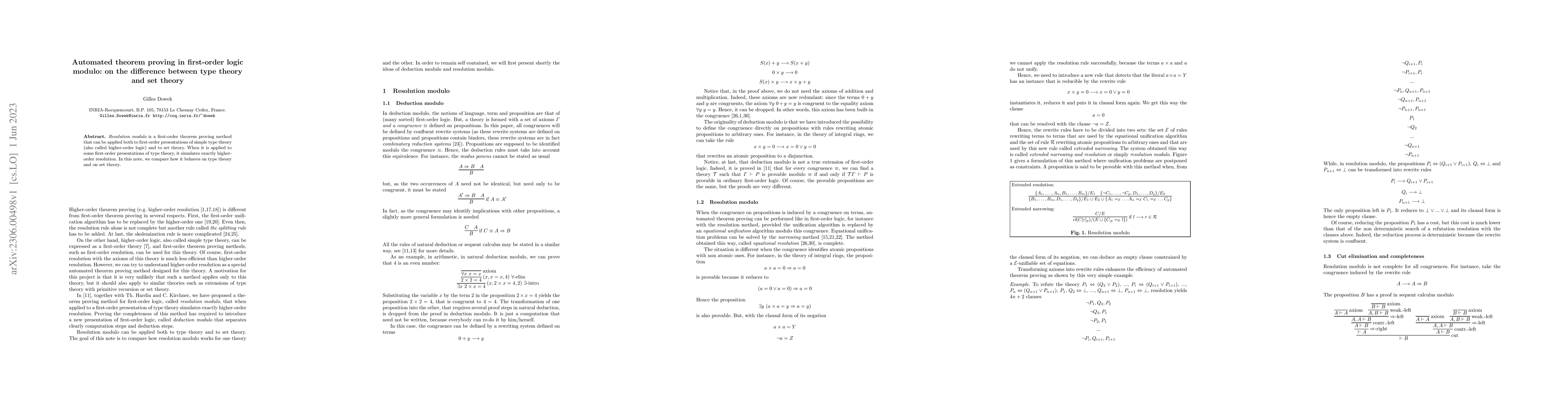 Thumbnail for Automated theorem proving in first-order logic modulo: on the difference
  between type theory and set theory