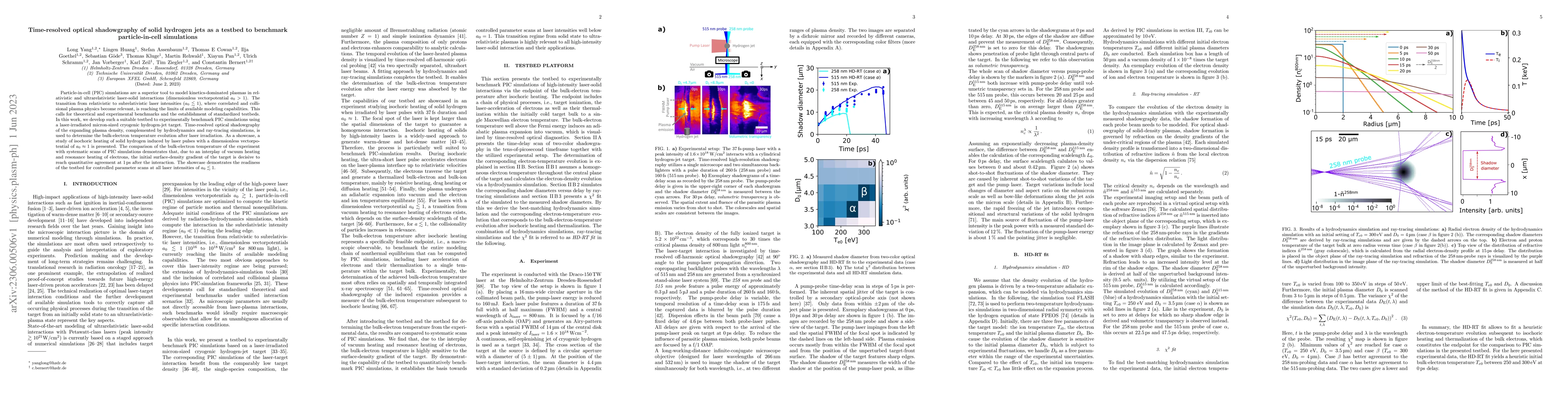 Thumbnail for Time-resolved optical shadowgraphy of solid hydrogen jets as a testbed
  to benchmark particle-in-cell simulations