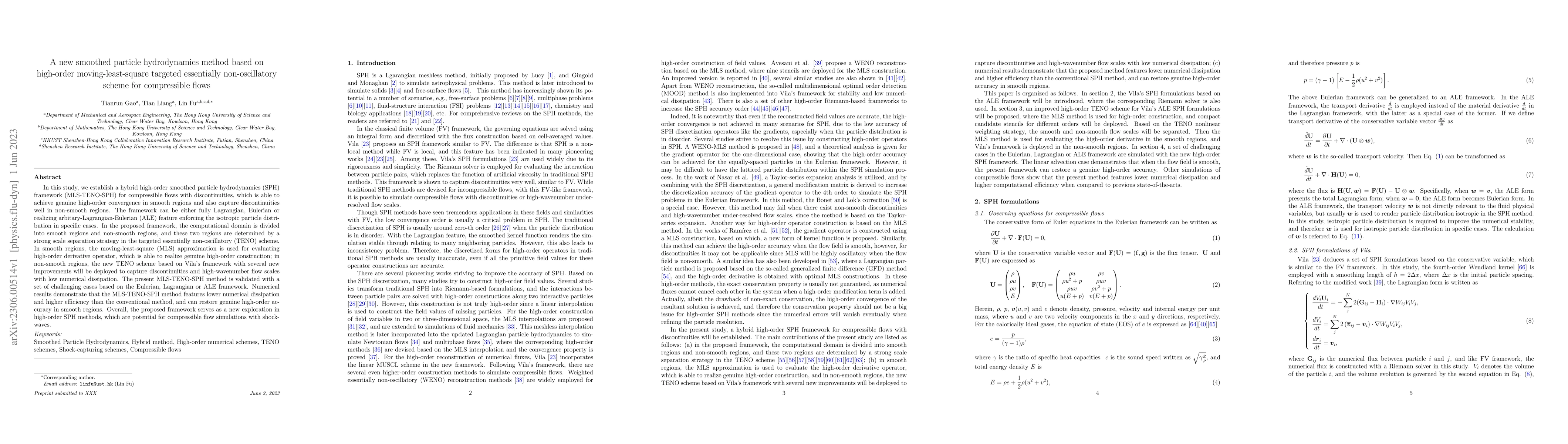 Thumbnail for A new smoothed particle hydrodynamics method based on high-order
  moving-least-square targeted essentially non-oscillatory scheme for
  compressible flows