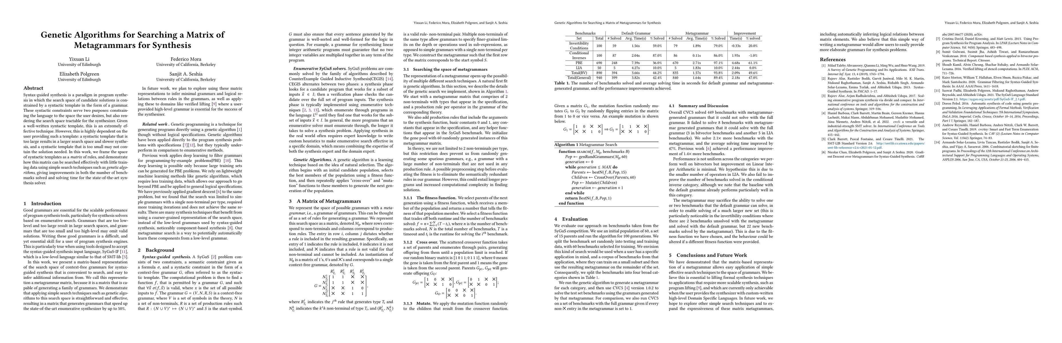 Thumbnail for Genetic Algorithms for Searching a Matrix of Metagrammars for Synthesis