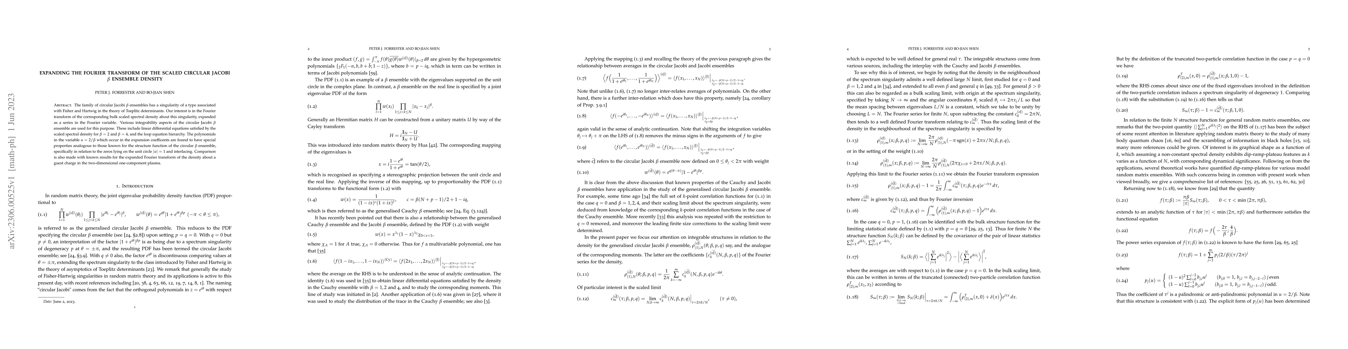 Thumbnail for Expanding the Fourier transform of the scaled circular Jacobi $\beta$
  ensemble density