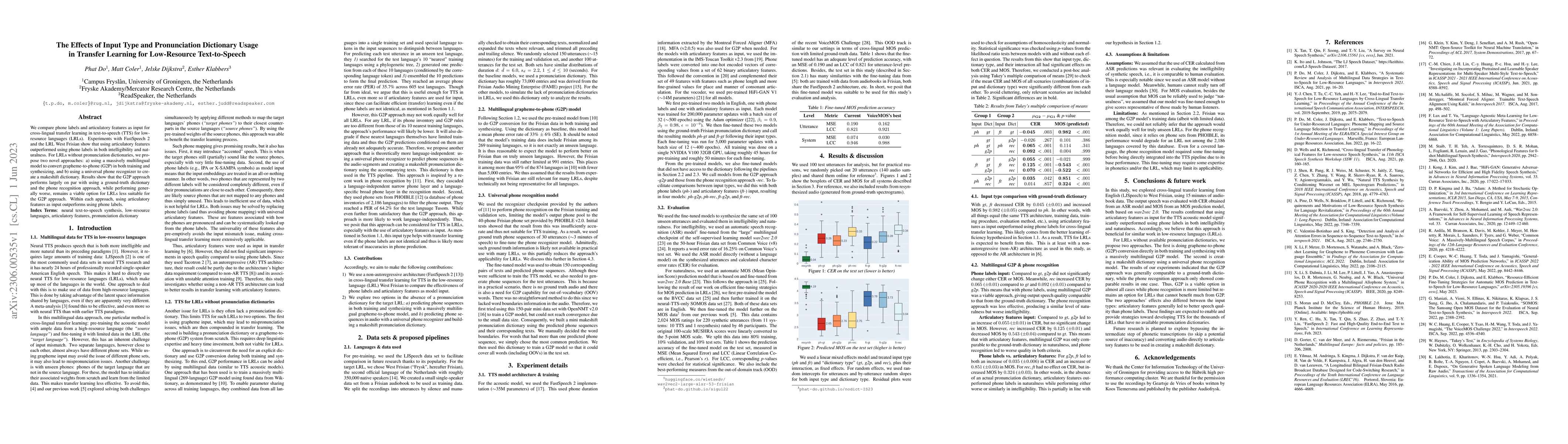 Thumbnail for The Effects of Input Type and Pronunciation Dictionary Usage in Transfer
  Learning for Low-Resource Text-to-Speech