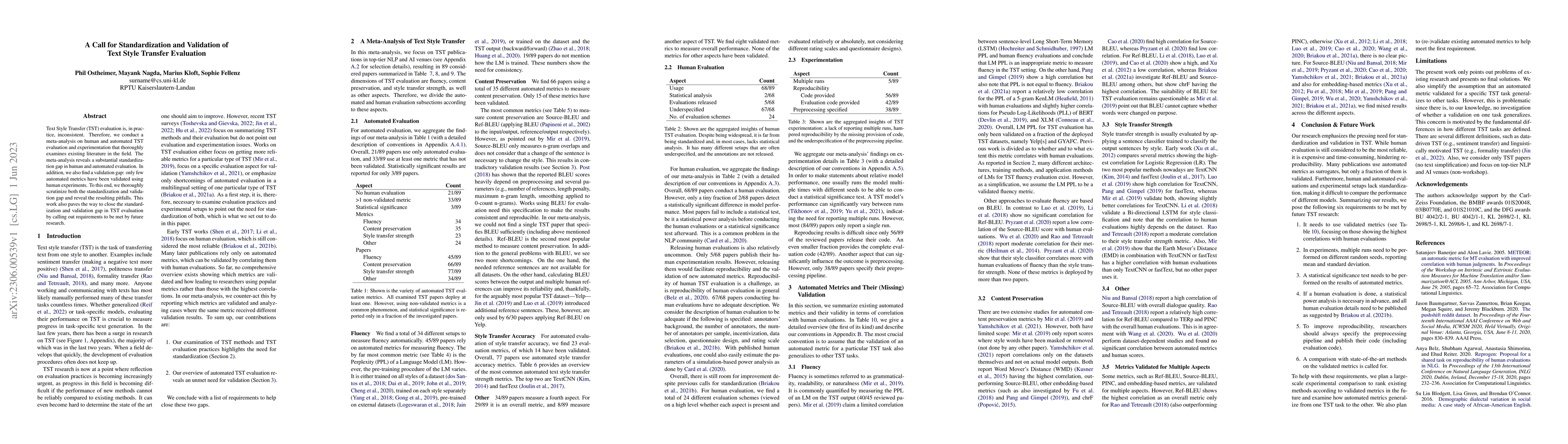 Thumbnail for A Call for Standardization and Validation of Text Style Transfer
  Evaluation