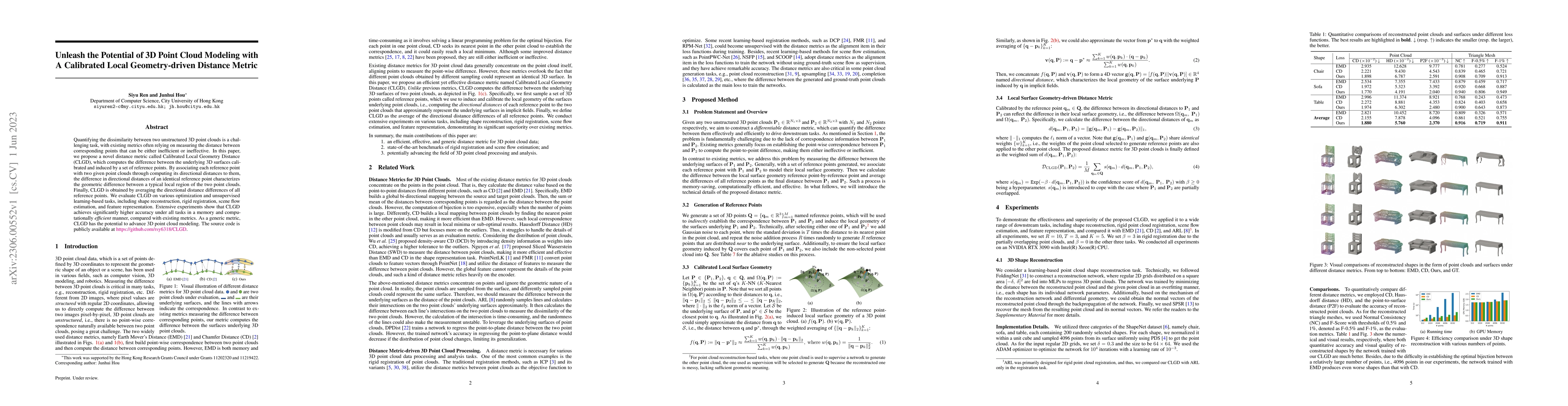 Thumbnail for Unleash the Potential of 3D Point Cloud Modeling with A Calibrated Local
  Geometry-driven Distance Metric