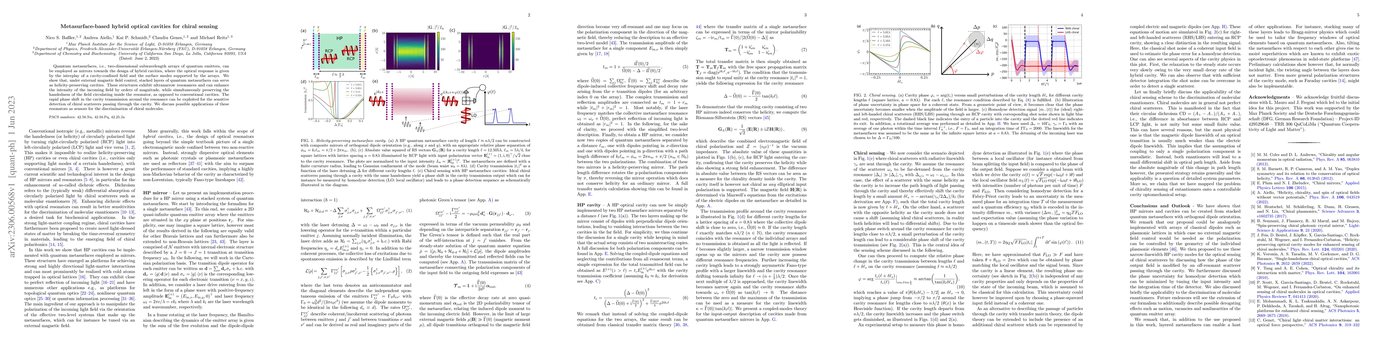 Thumbnail for Metasurface-based hybrid optical cavities for chiral sensing