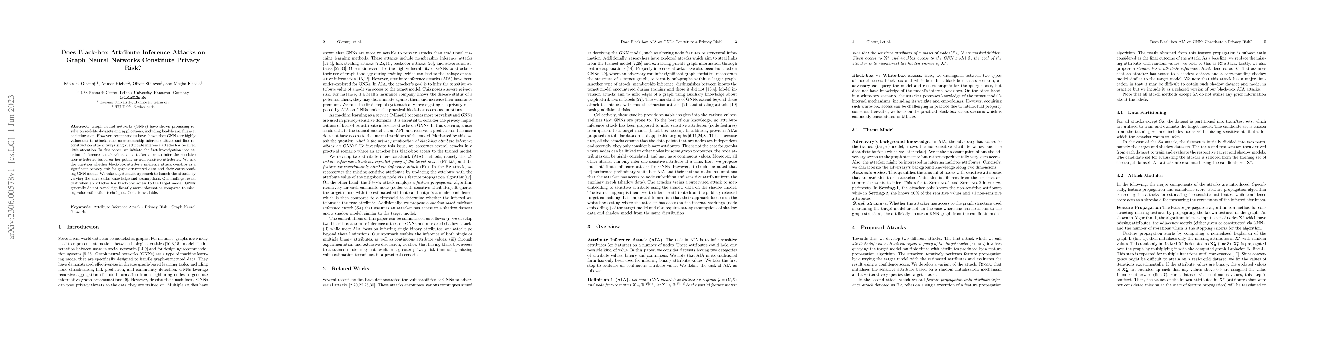 Thumbnail for Does Black-box Attribute Inference Attacks on Graph Neural Networks
  Constitute Privacy Risk?