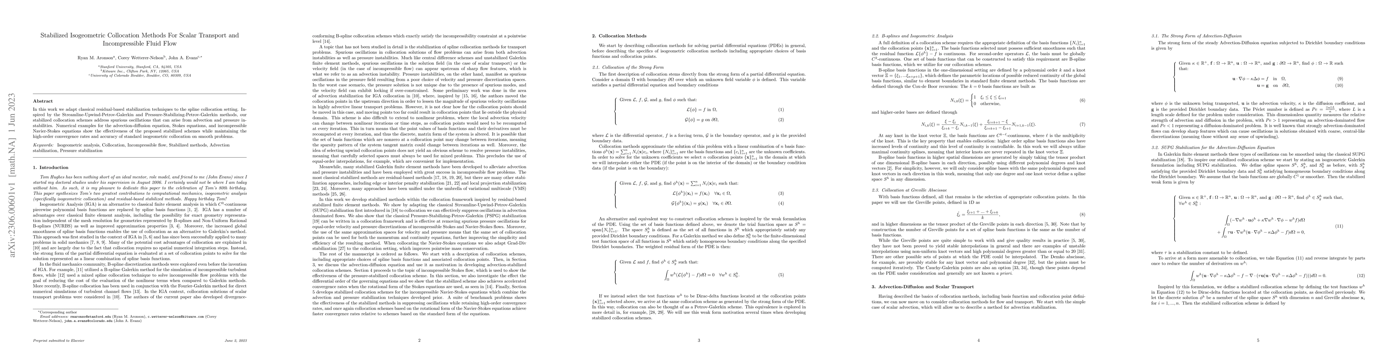 Thumbnail for Stabilized Isogeometric Collocation Methods For Scalar Transport and
  Incompressible Fluid Flow