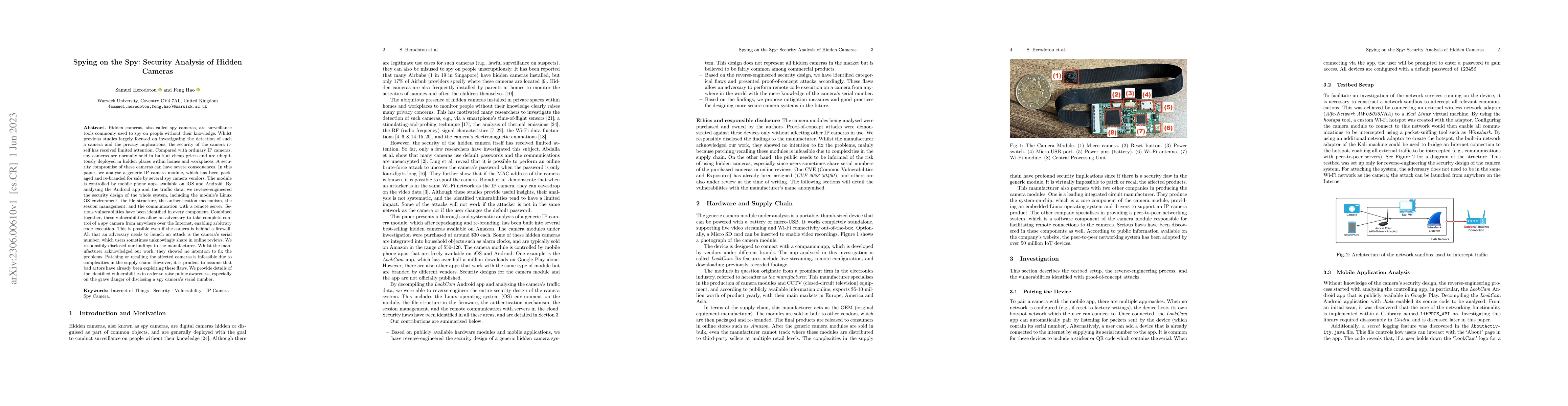 Thumbnail for Spying on the Spy: Security Analysis of Hidden Cameras